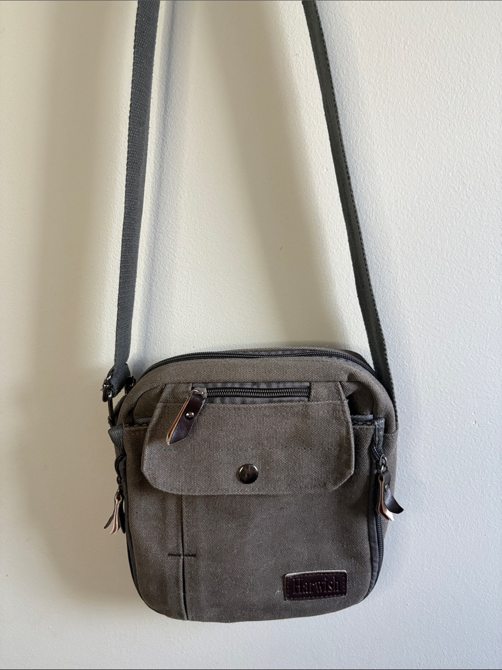 Harwish Gray Canvas Messenger Crossbody Travel Utility Bag Tablet EDC